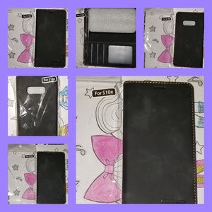 Black SamsungS10e Faux Leather Phone Case